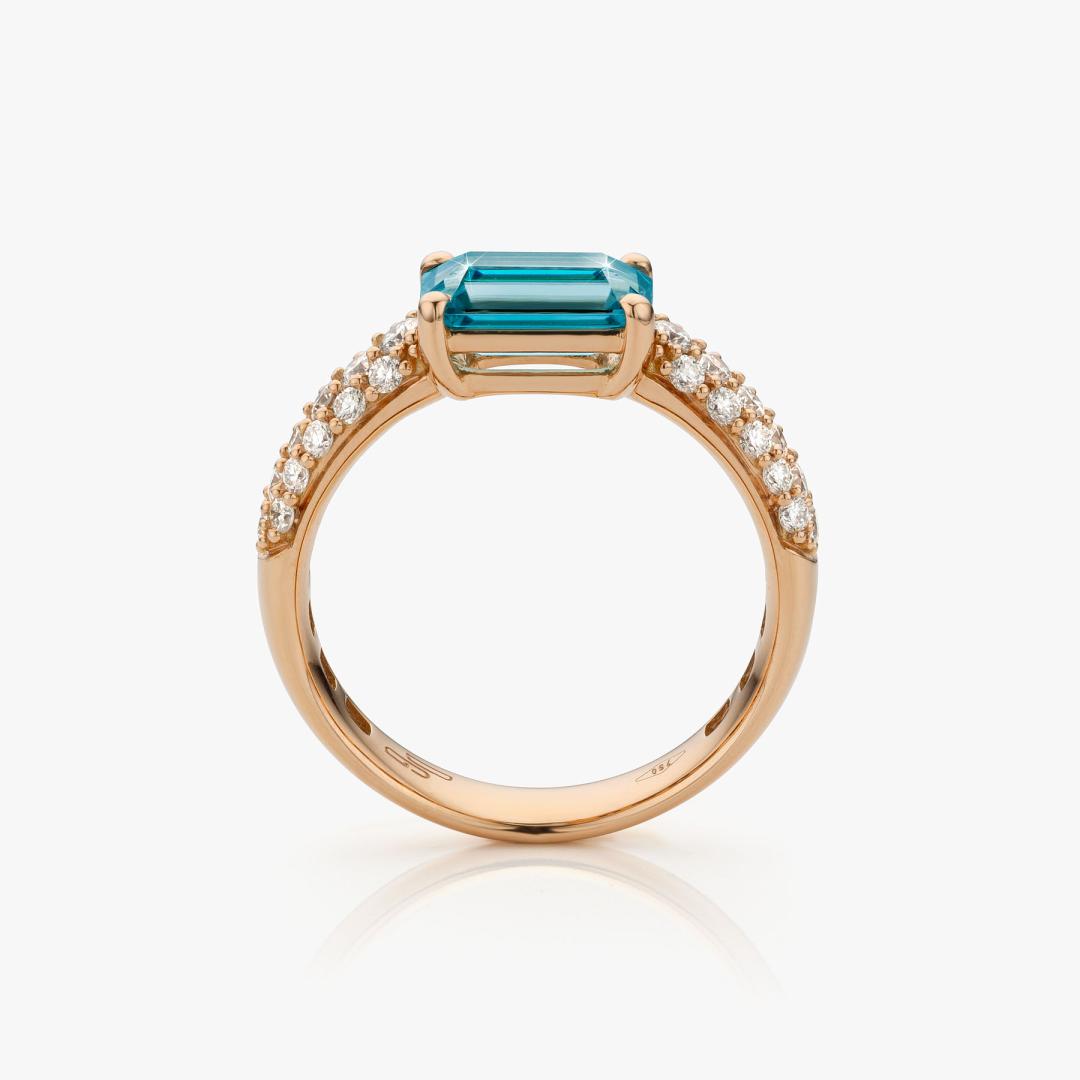 White gold ring set with blue zircon and diamonds made by Atelier Wittmann