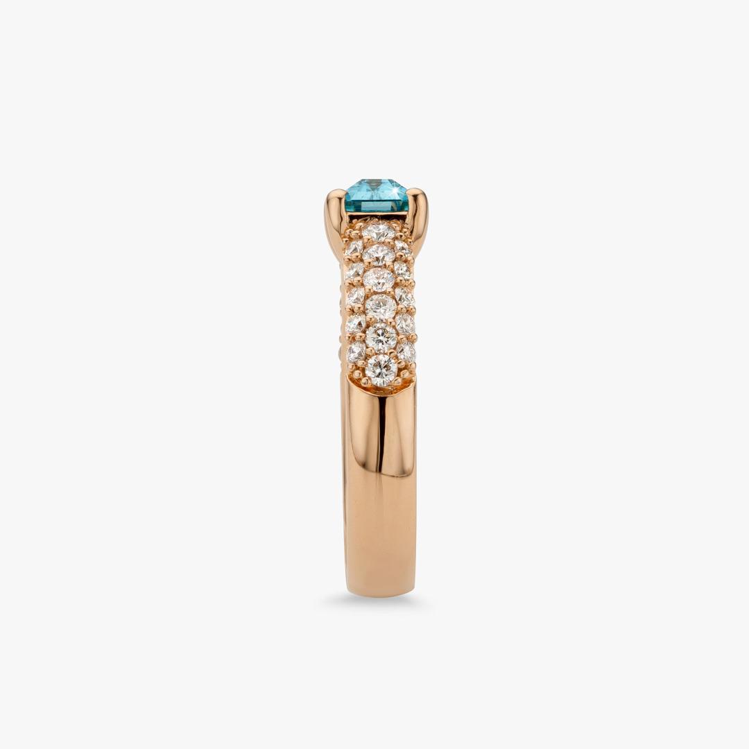 White gold ring set with blue zircon and diamonds made by Atelier Wittmann