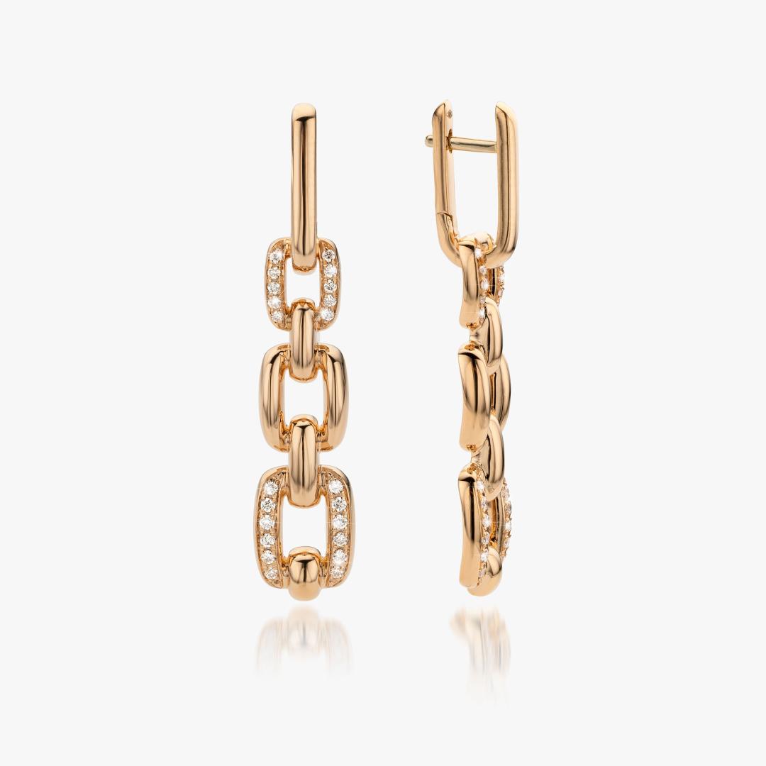 Red gold and diamant Link earrings made by Atelier Wittmann