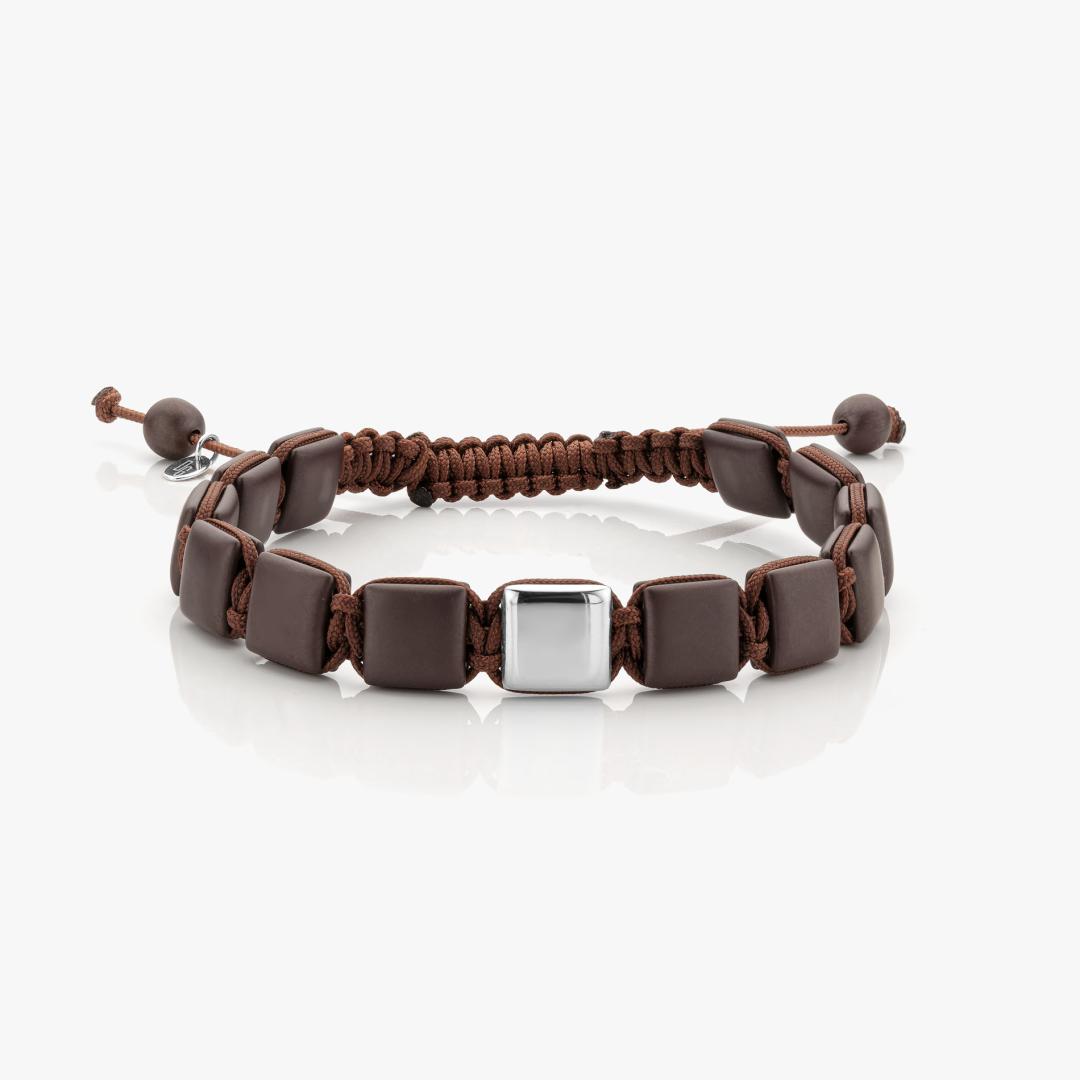 Wit goud en Keramich "chocolate brown"armband made by Atelier Wittmann